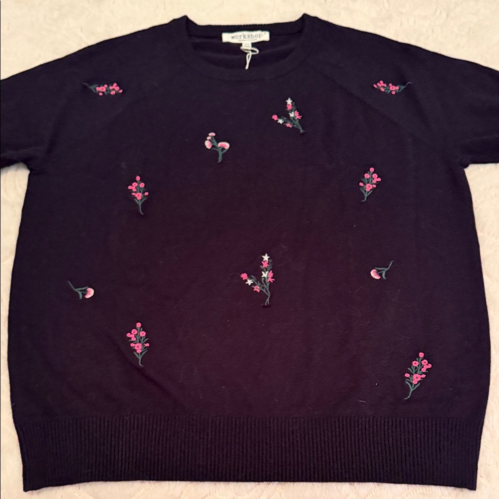 REPUBLIC CLOTHING.   Sweater with Pink Embroidery